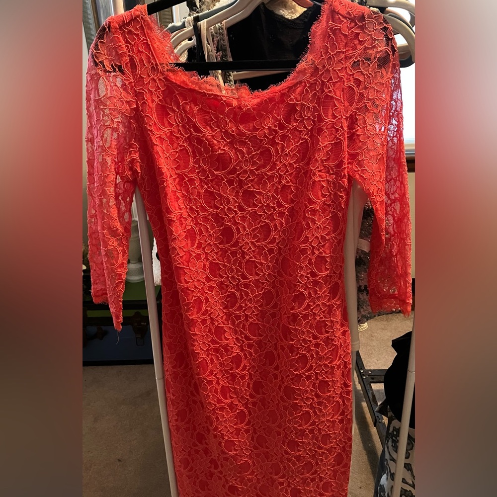 Joseph Ribkoff coral lace dress